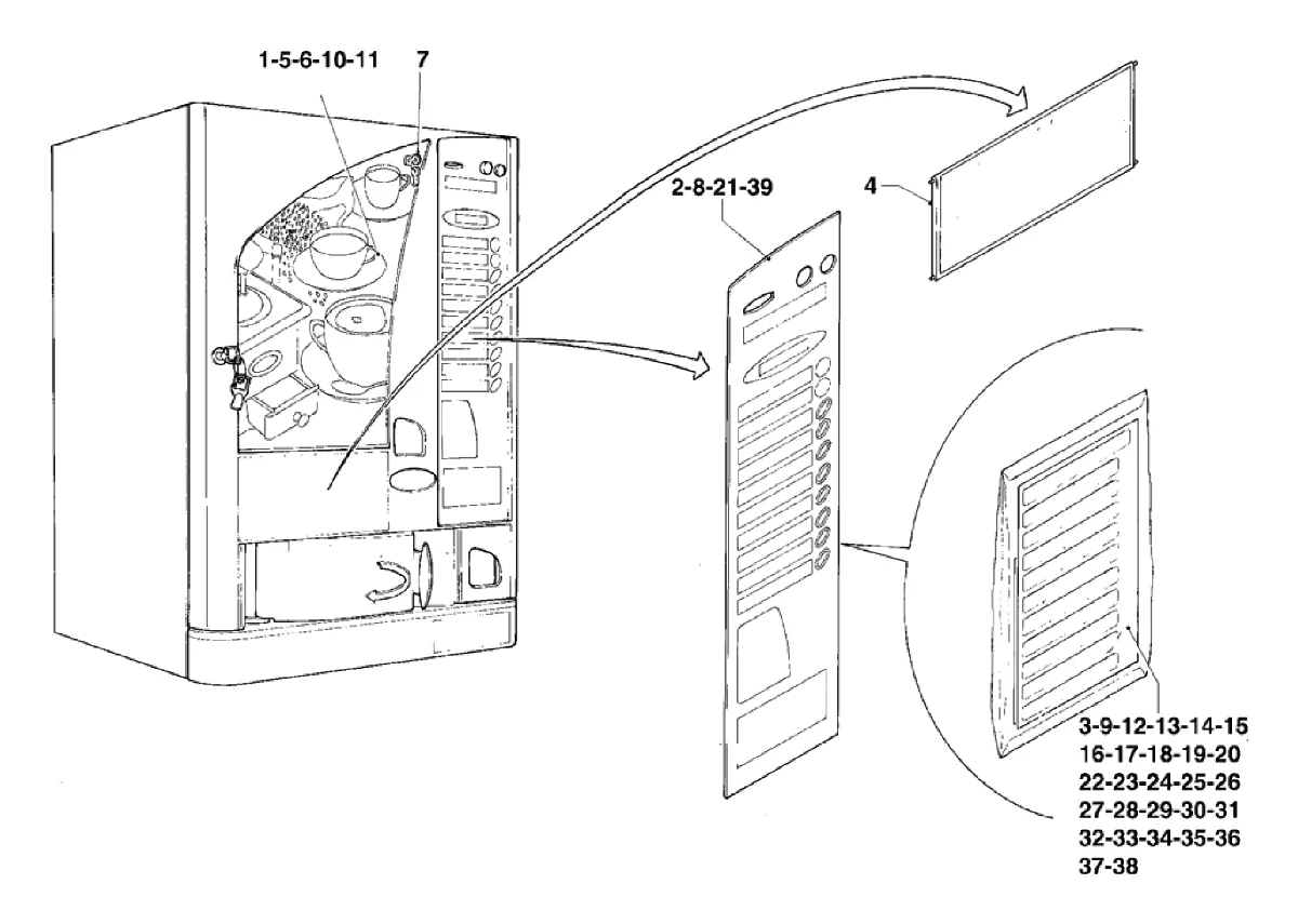 Despiece Brio 200 Zanussi – 1 - Puerta, lado externo