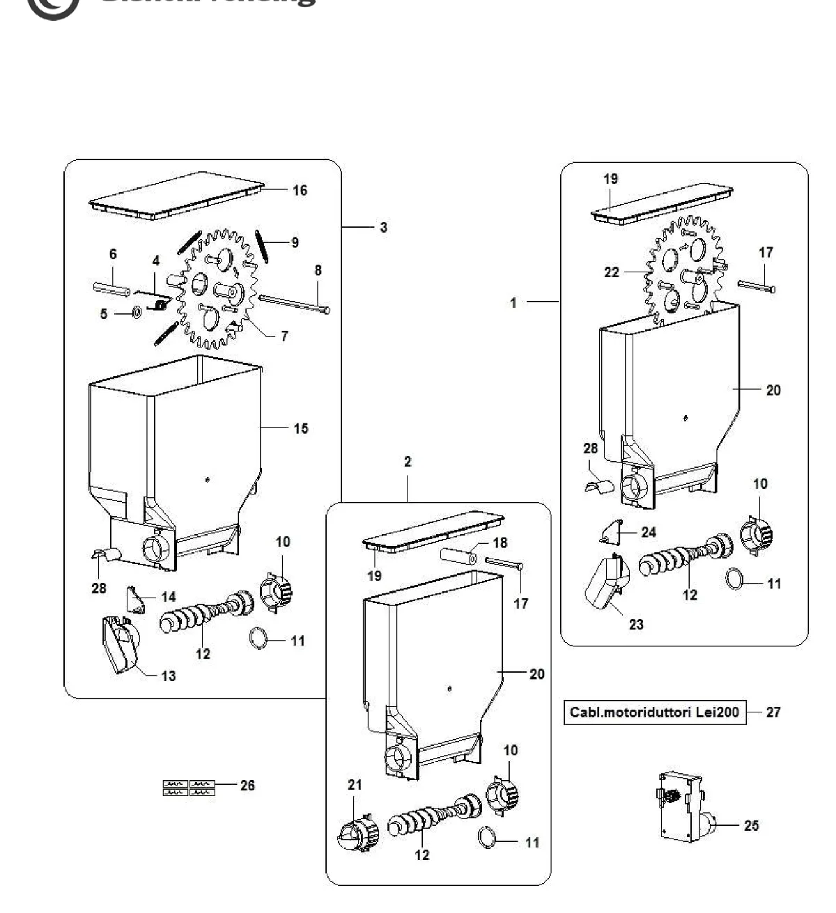 Despiece LEI 200 Bianchi – DOSER BOXES ASSEMBLY (1364)